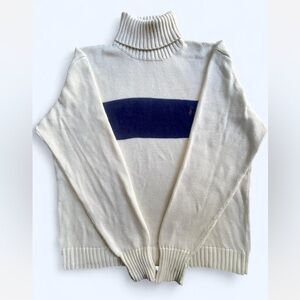 Polo Ralph Lauren men’s Cream Turtleneck Navy Stripe coastal nautical preppy L